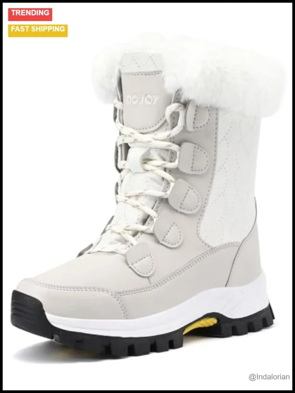 Waterproof Winter Snow Boots - Faux Fur Lined Mid Calf Lightweight Walking